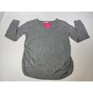 Isabel Maternity Gray V Neck Long Sleeve Side Ruched Sweater Shirt XL NWT